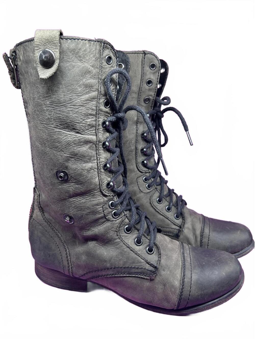 Steve Madden CAMARRC Leather Combat Boots – Dark Brown – Women’s Size 10M